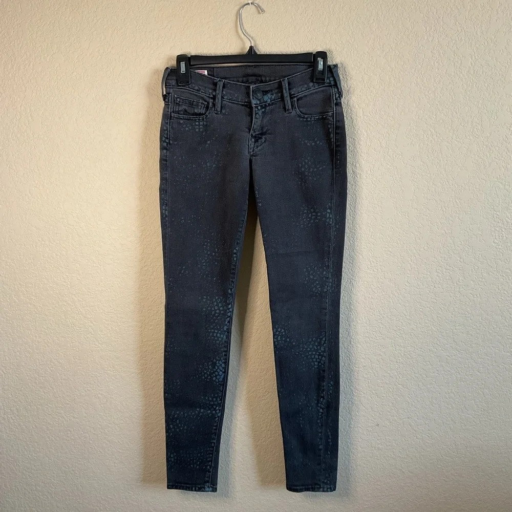 True Religion Womens Blue‎ & Black Patterned Denim Skinny Y2K Jeans Size 25